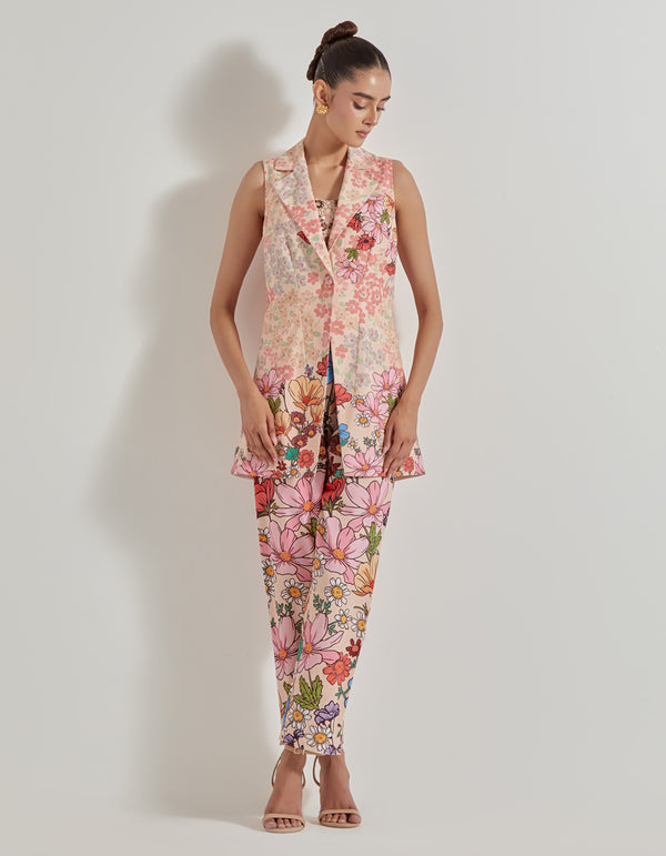 Multicolor Petal Prism Printed Co-Ord Set With Embellished Bustier