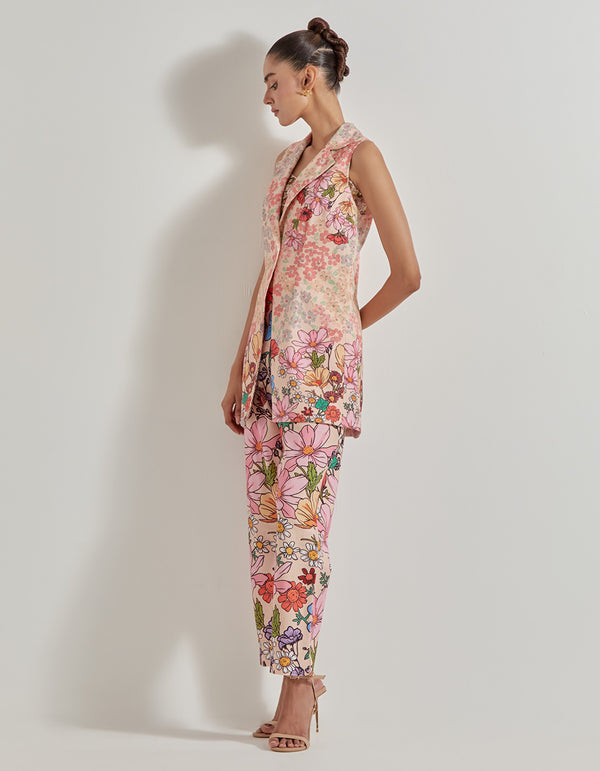 Multicolor Petal Prism Printed Co-Ord Set With Embellished Bustier