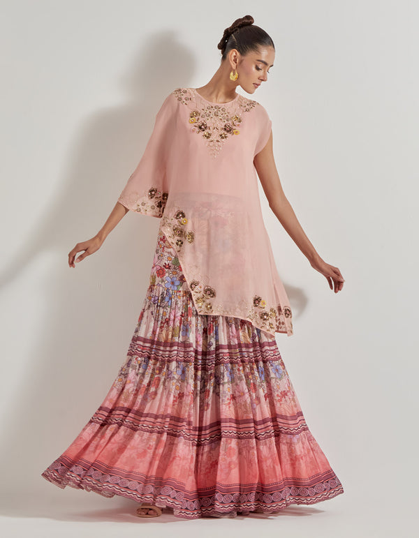 Multicolor Petal Prism Hand Embellished With Printed Sharara