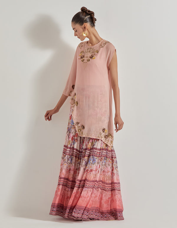 Multicolor Petal Prism Hand Embellished With Printed Sharara