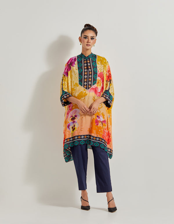 Foresta Modal Silk Tunic Paired With Navy Poplin Lycra Pants