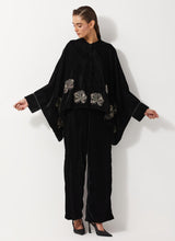 Black Baggy Velvet Embellished Shirt Paired With Velvet Pants