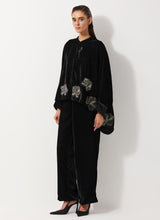 Black Baggy Velvet Embellished Shirt Paired With Velvet Pants