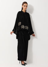 Black Baggy Velvet Embellished Shirt Paired With Velvet Pants