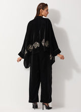 Black Baggy Velvet Embellished Shirt Paired With Velvet Pants