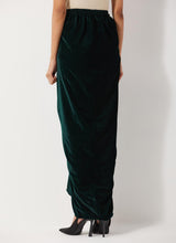 Bottle Green Baggy Velvet Embellished Shirt Paired With Velvet Cowl Skirt