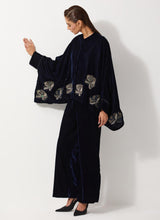 Navy Blue Baggy Velvet Embellished Shirt Paired With Velvet Pants