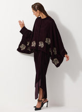 Burgandy Baggy Velvet Embellished Shirt Paired With Velvet Cowl Skirt