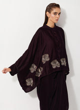 Burgandy Baggy Velvet Embellished Shirt Paired With Velvet Cowl Skirt