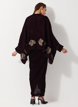 Burgandy Baggy Velvet Embellished Shirt Paired With Velvet Cowl Skirt