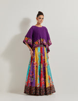 Creeper Chanderi Panelled Skirt Paired With Crinkle Crepe Kaftan Top With Cross Stitch Border