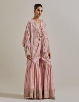 Pink Water Glimmer Silk Kaftan Tunic Paired With Embellished Gharara