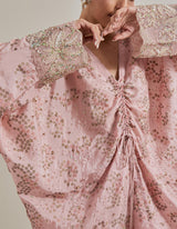 Pink Water Glimmer Silk Kaftan Tunic Paired With Embellished Gharara