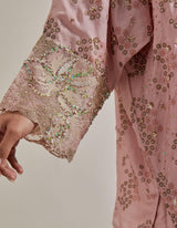 Pink Water Glimmer Silk Kaftan Tunic Paired With Embellished Gharara