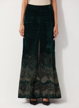 Bottle Green Velvet Wide Pants With Glitzy Sequin Embroidered