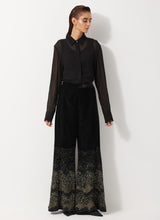 Black Velvet Wide Pants With Glitzy Sequin Embroidered