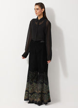 Black Velvet Wide Pants With Glitzy Sequin Embroidered
