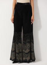 Black Velvet Wide Pants With Glitzy Sequin Embroidered