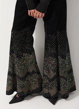 Black Velvet Wide Pants With Glitzy Sequin Embroidered