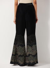 Black Velvet Wide Pants With Glitzy Sequin Embroidered