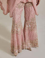 Pink Chiffon Water Glimmer Poncho Top Paired With Flared Embellished Pants