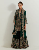 Green Dori And Hand Embellished Sharara Set