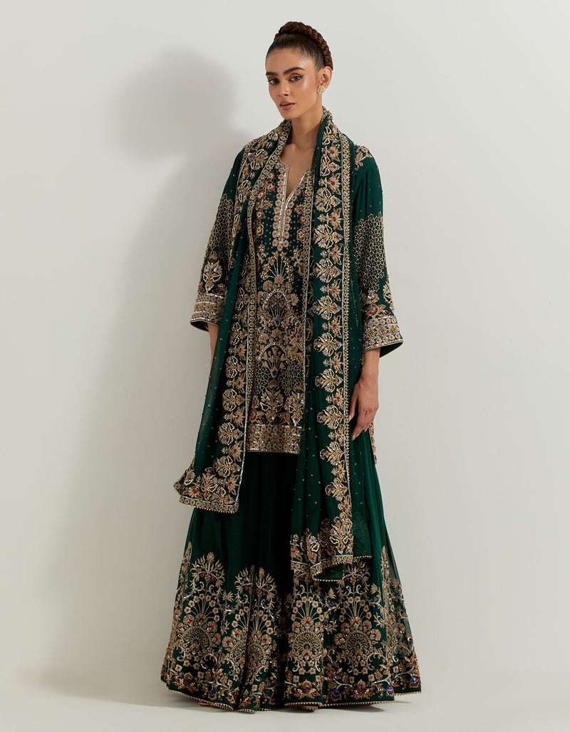 Green Dori And Hand Embellished Sharara Set
