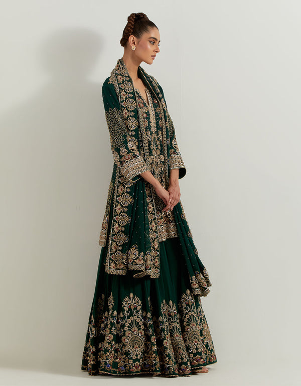 Green Dori And Hand Embellished Sharara Set