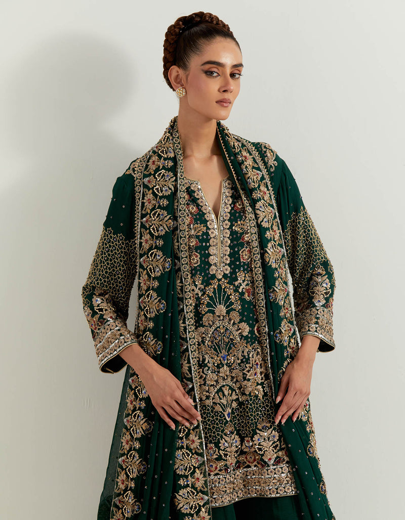 Green Dori And Hand Embellished Sharara Set
