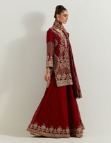 Maroron Pure Georgette Pearl Zardozi Embroidery Sharara Set