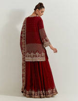 Maroron Pure Georgette Pearl Zardozi Embroidery Sharara Set