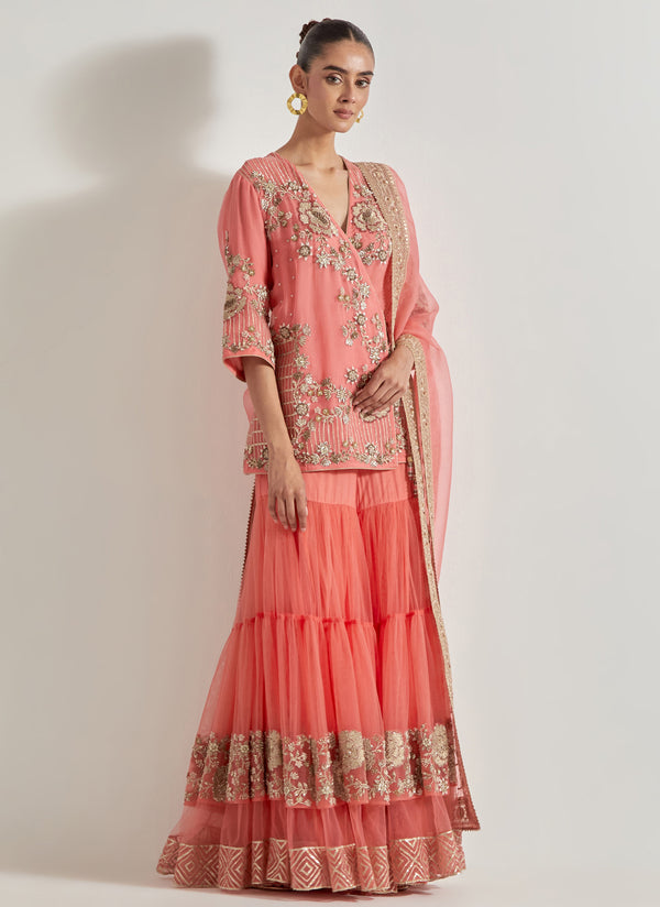 Peach Desert Rose Sharara Set