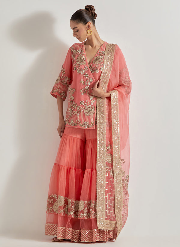 Peach Desert Rose Sharara Set