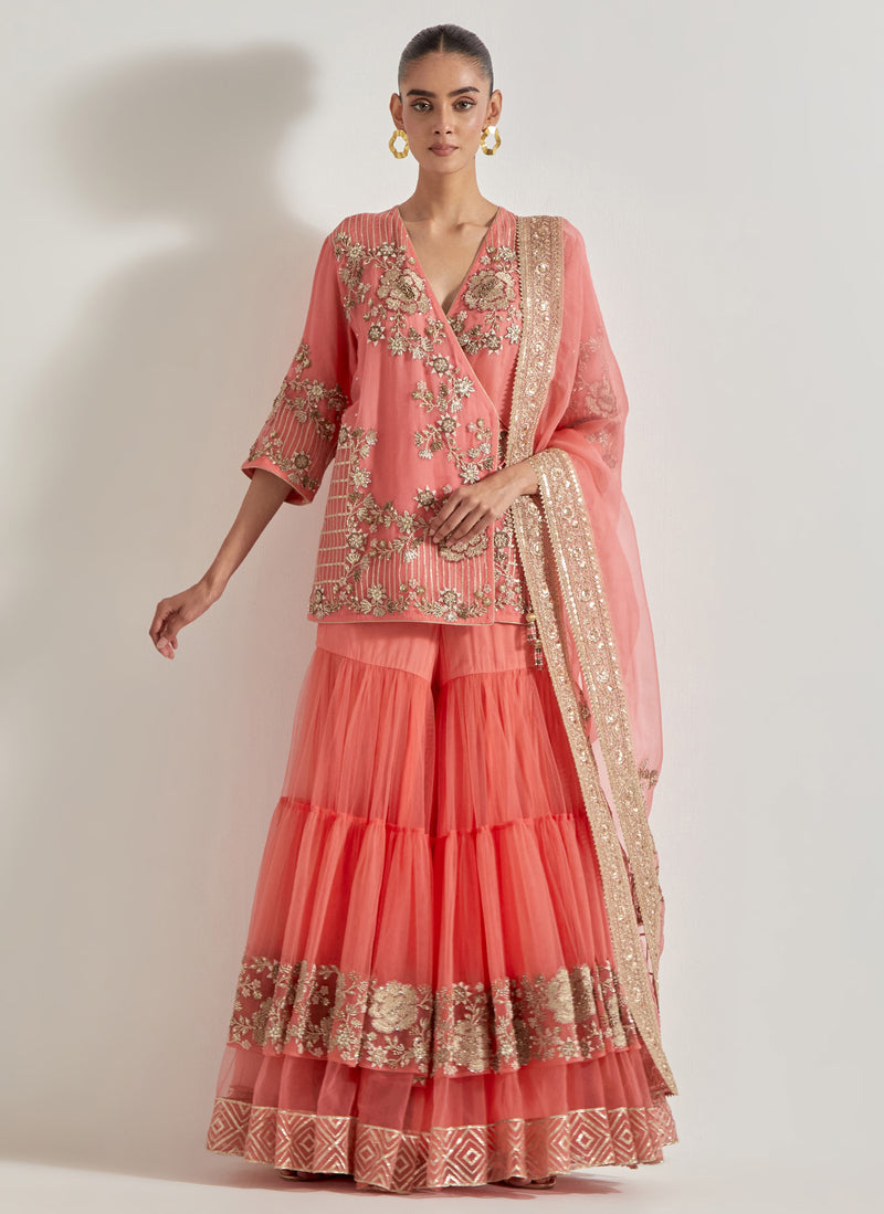 Peach Desert Rose Sharara Set