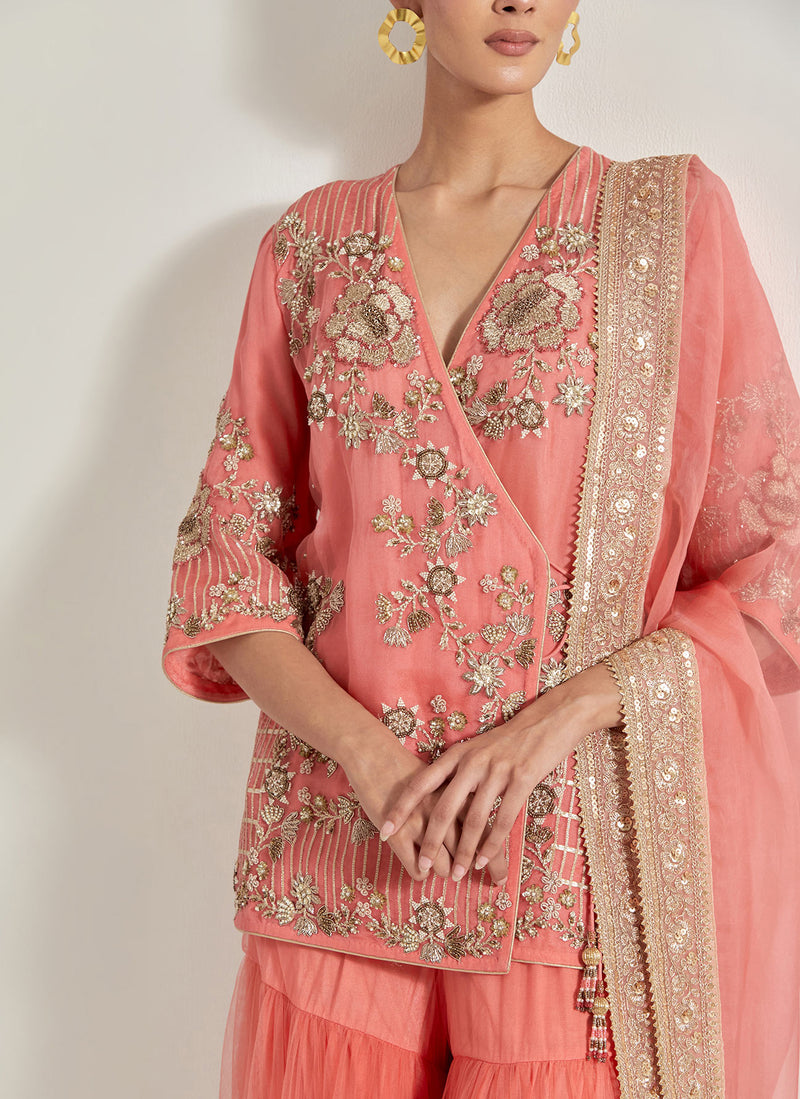 Peach Desert Rose Sharara Set