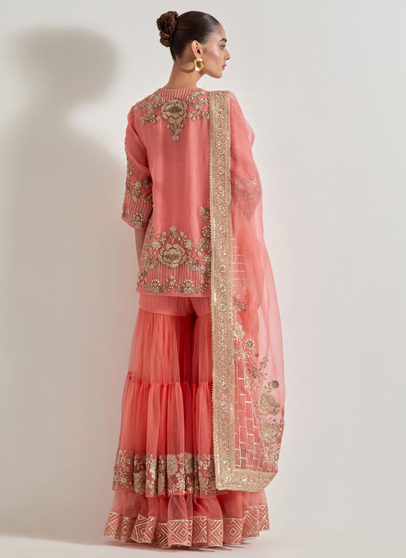 Peach Desert Rose Sharara Set