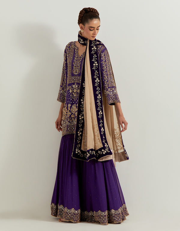 Deep Purple Gharara Set In Exquisite Pearl And Zardozi Eembroidery
