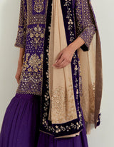Deep Purple Gharara Set In Exquisite Pearl And Zardozi Eembroidery