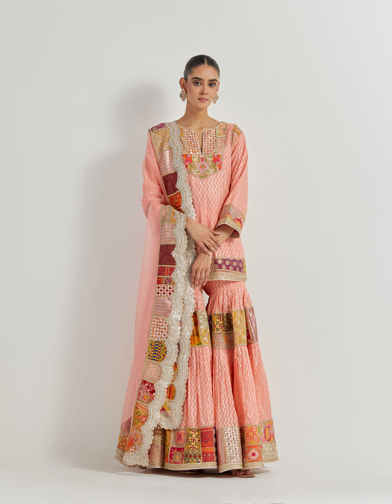 Peach Patch Work Sharara Set