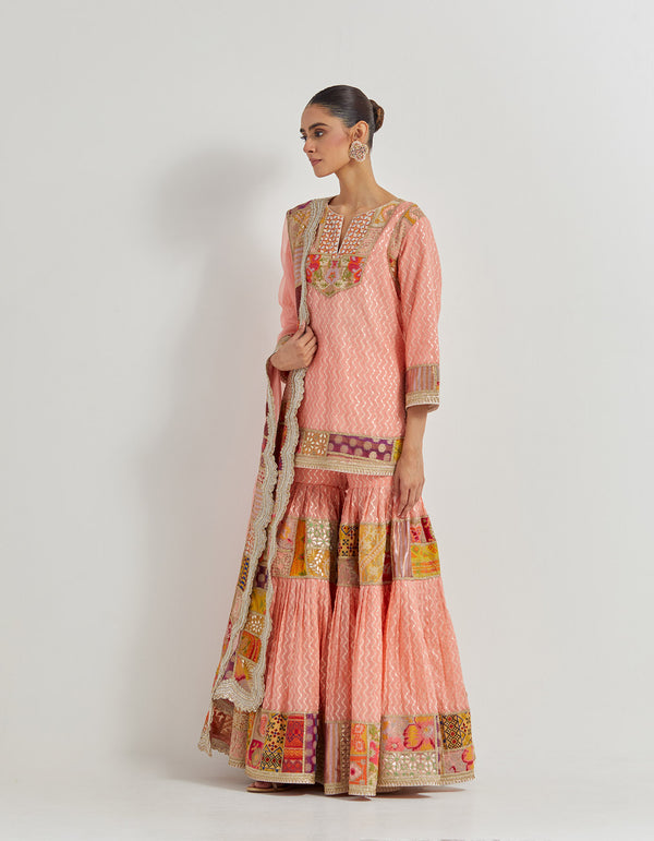 Peach Patch Work Sharara Set