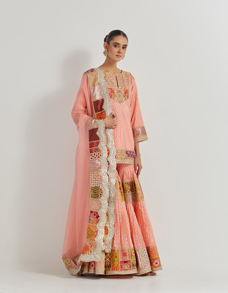 Peach Patch Work Sharara Set