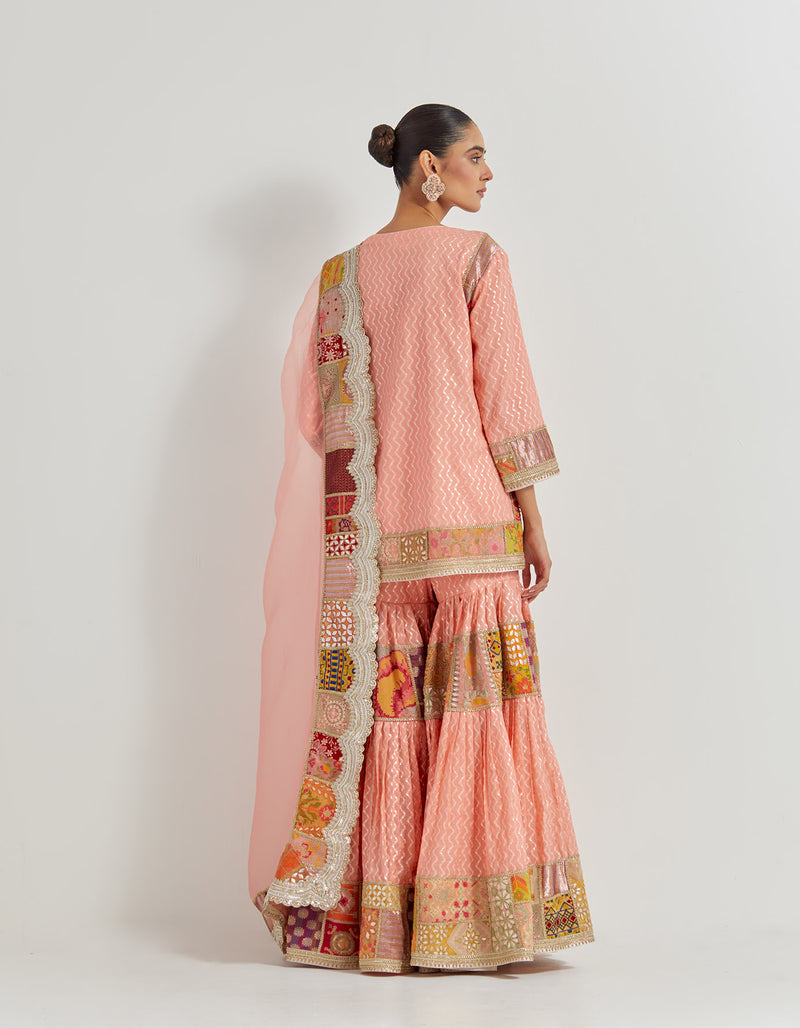 Peach Patch Work Sharara Set