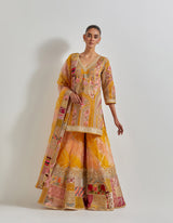 Yellow Patch Work Sharara Set In Silk Organza