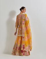 Yellow Patch Work Sharara Set In Silk Organza