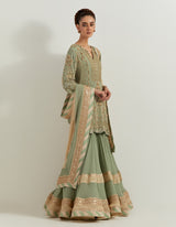Sage Silk Chiffon Pearl Zardozi Embroidery Sharara Set