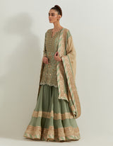 Sage Silk Chiffon Pearl Zardozi Embroidery Sharara Set