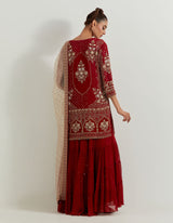 Maroron Pure Chiffon And Silk Organza Pearl Zardozi Embroidery Sharara Set