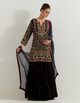 Black Chanderi And Silk Organza Pearl Zardozi Embroidery Sharara Set