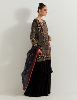 Black Chanderi And Silk Organza Pearl Zardozi Embroidery Sharara Set