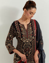 Black Chanderi And Silk Organza Pearl Zardozi Embroidery Sharara Set
